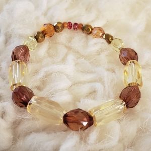 Amber & Pale Yellow Faceted Beaded Bracelet